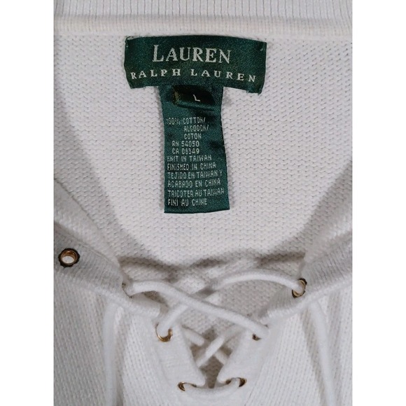 Lauren Ralph Lauren‎ Sweater Womens L Cream Crest Tie Up Neck - Picture 2 of 4